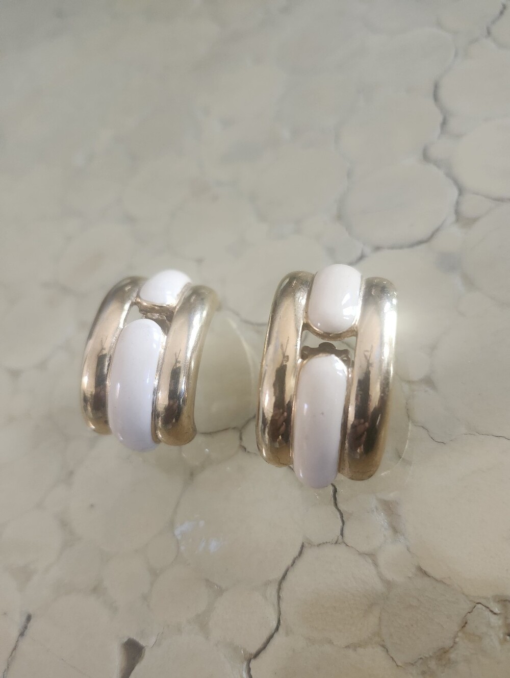 Givenchy Gold and Cream Half Hoop Clip-On Earrings.